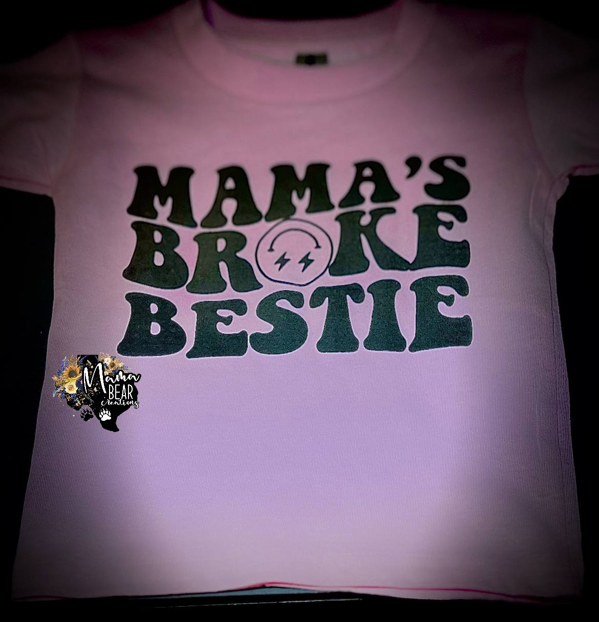 “Mama’s Broke Bestie” Toddler Graphic Tee – Funny Pink Shirt for Kids with Sass