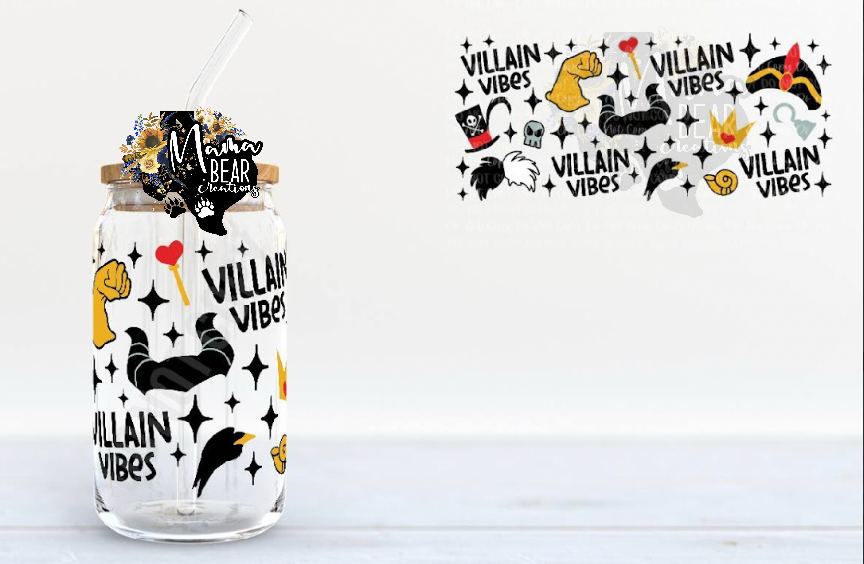 “Villain Vibes” Glass Can Tumbler – Disney-Inspired Bad Girl Energy Cold Cup with Bamboo Lid & Straw