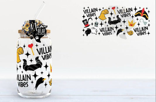 “Villain Vibes” Glass Can Tumbler – Disney-Inspired Bad Girl Energy Cold Cup with Bamboo Lid & Straw
