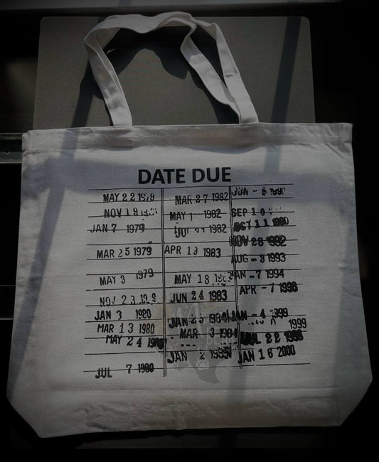 Retro Library Card Tote Bag – Vintage “Date Due” Book Lover Canvas Bag