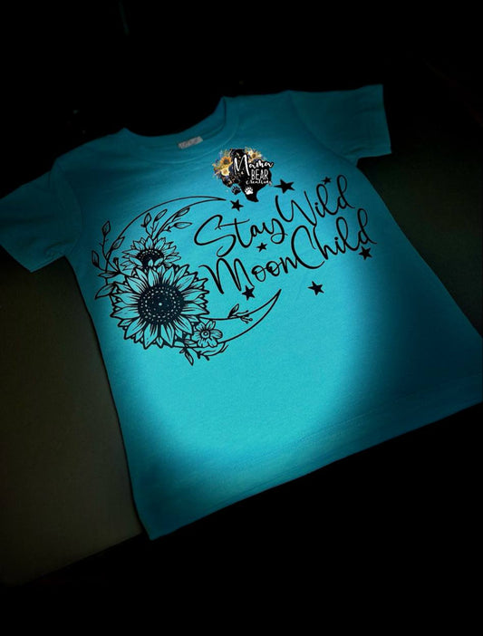 “Stay Wild Moon Child” Boho Graphic Tee – Celestial Sunflower Shirt for Free Spirits