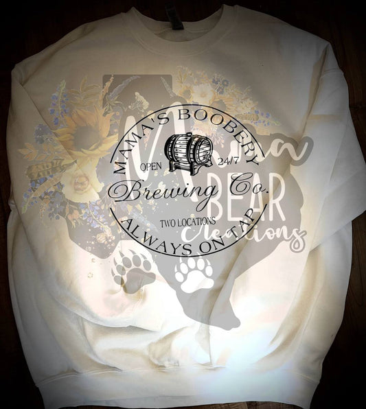 “Mama’s Boobery Brewing Co.” Funny Breastfeeding Sweatshirt – Floral Cozy Mom Life Pullover