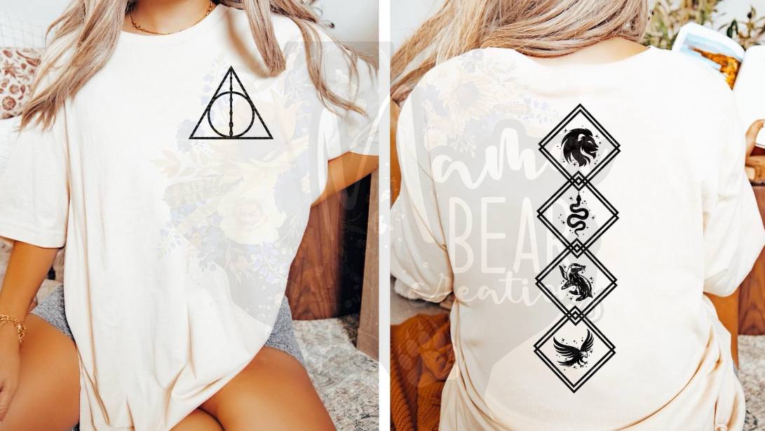 Wizard Vibes Tee – Deathly Hallows & House Icons