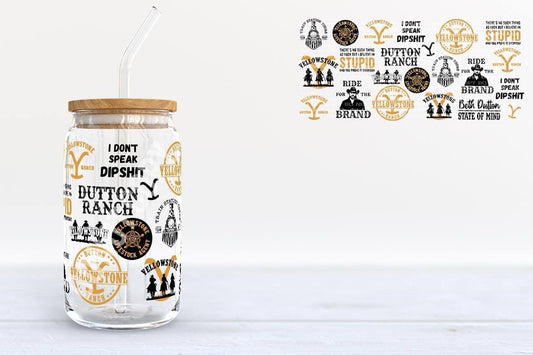 Yellowstone Ranch Glass Can Tumbler – “I Don’t Speak Dipsh*t” Western TV Show Cold Cup with Bamboo Lid
