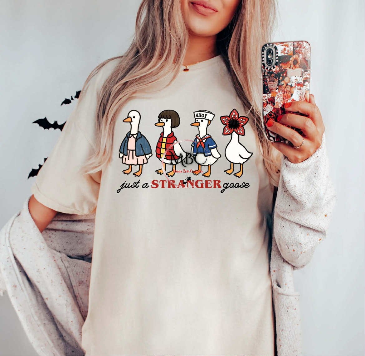 Just a Stranger Goose T-Shirt – Funny Stranger Things Parody Shirt, Cute Goose Graphic Tee, Demogoose Fan Shirt, Halloween Fall Humor Top