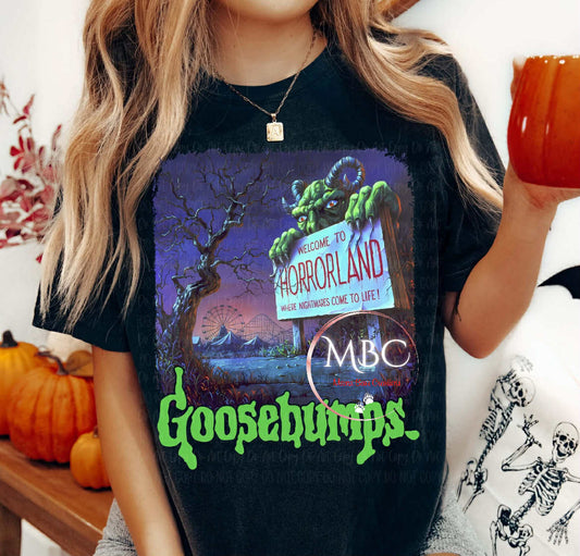 Goosebumps Horrorland T-Shirt – Retro 90s Scary Book Tee, R.L. Stine Inspired Shirt, Spooky Theme Park Halloween Top, Nostalgic Creepy Gift