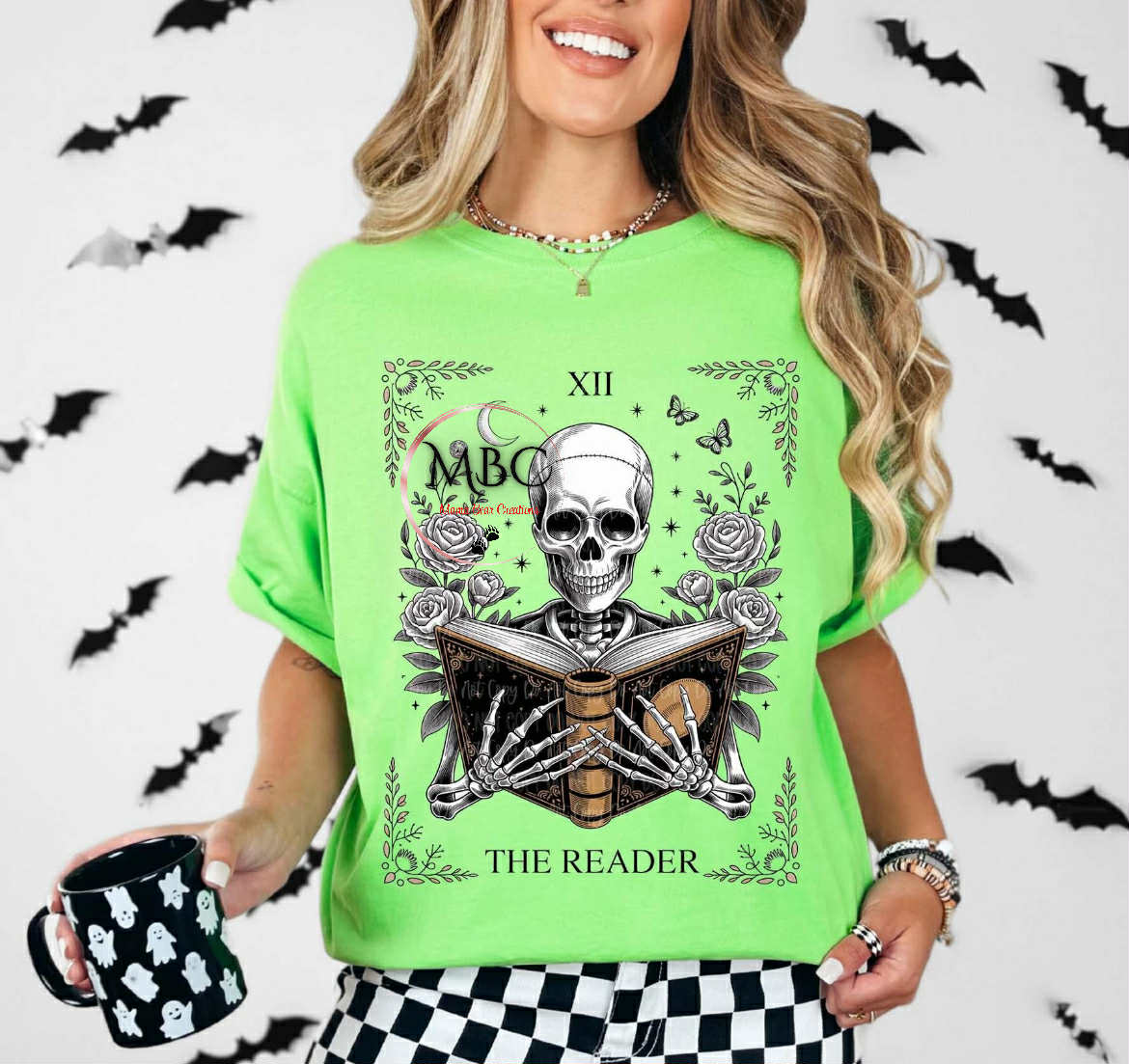 The Reader Tarot Skeleton T-Shirt – Gothic Book Lover Shirt, Spooky Tarot Card Graphic Tee, Halloween Witchy Reader Aesthetic Top